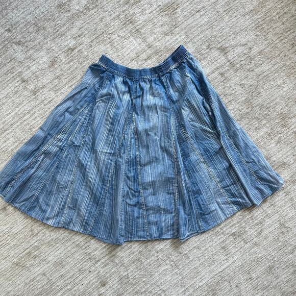 Soft Surroundings Chambray Full A-Line Large Blue Jean Skirt Western Cottage - Picture 4 of 6